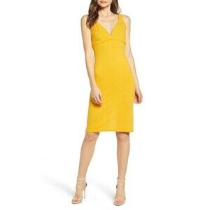 All In Favor women's Ribbed Bodycon Midi Dress in yellow Made In USA $88 size M
